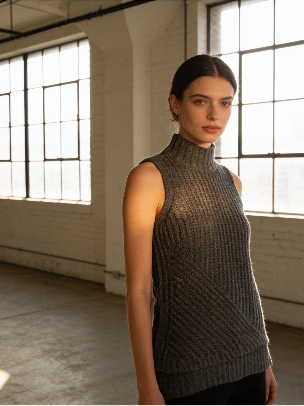 BCBGeneration Sleeveless Turtleneck Ribbed Knit Sweater - Black